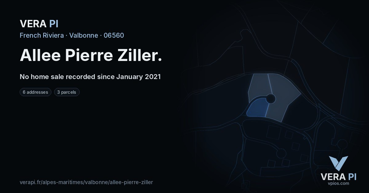 Allee Pierre Ziller, Valbonne at night – every parcel coloured by the prices around it, the street's own parcels lit
