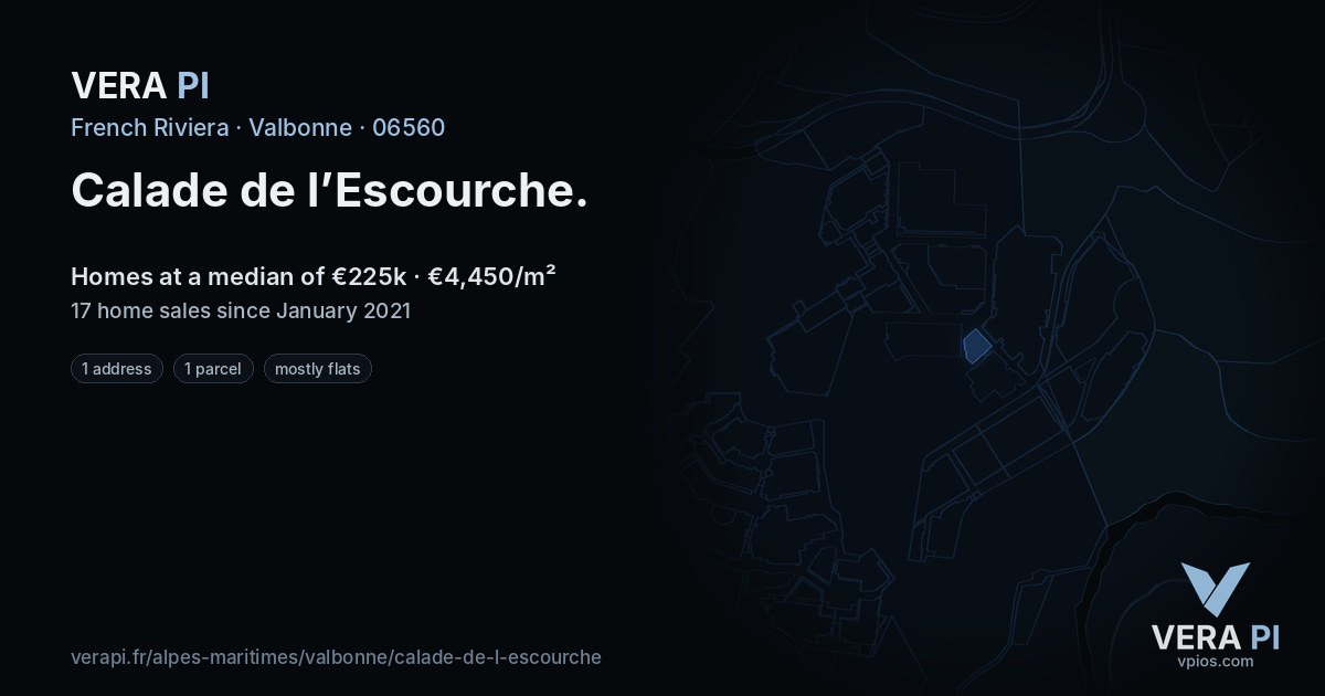 Calade de l’Escourche, Valbonne at night – every parcel coloured by the prices around it, the street's own parcels lit