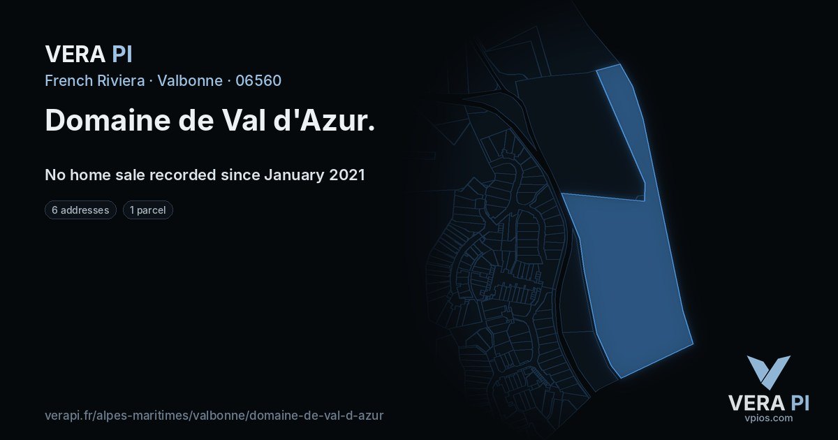 Domaine de Val d'Azur, Valbonne at night – every parcel coloured by the prices around it, the street's own parcels lit