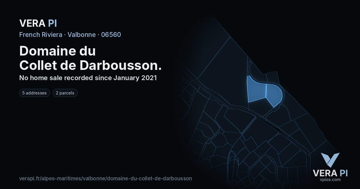 Domaine du Collet de Darbousson, Valbonne at night – every parcel coloured by the prices around it, the street's own parcels lit