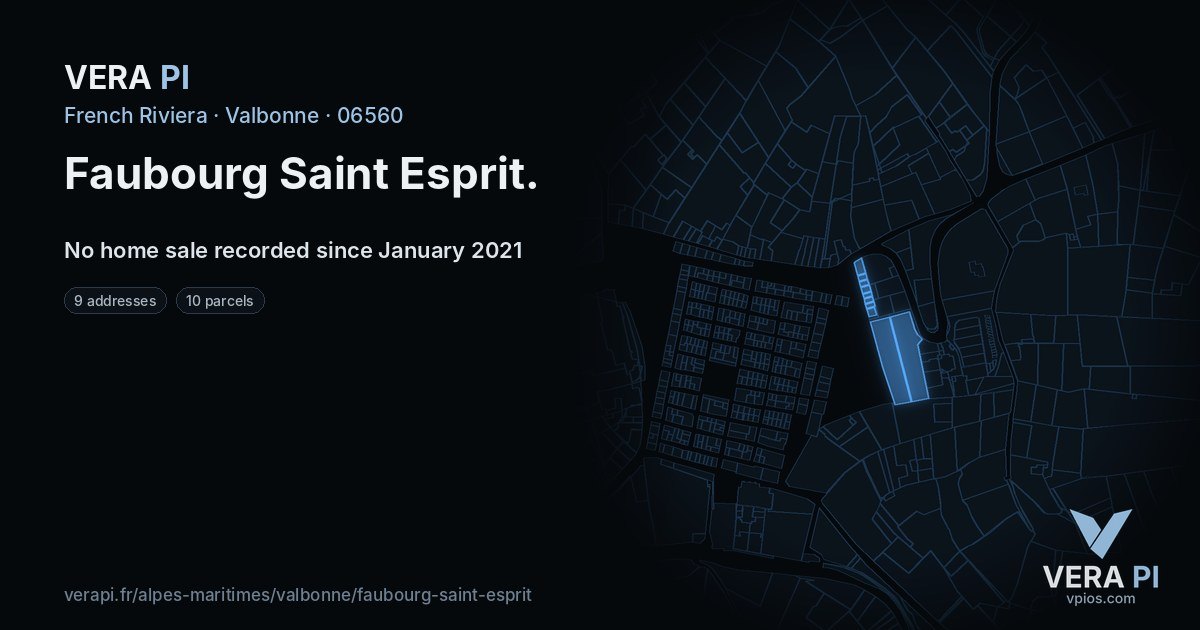 Faubourg Saint Esprit, Valbonne at night – every parcel coloured by the prices around it, the street's own parcels lit
