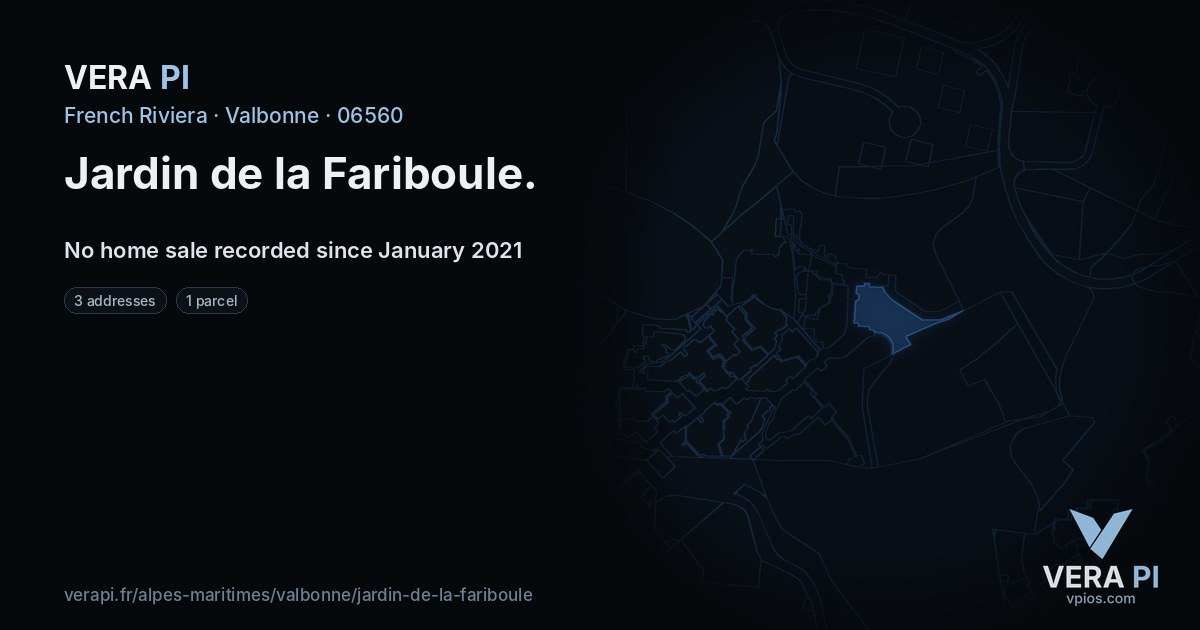 Jardin de la Fariboule, Valbonne at night – every parcel coloured by the prices around it, the street's own parcels lit