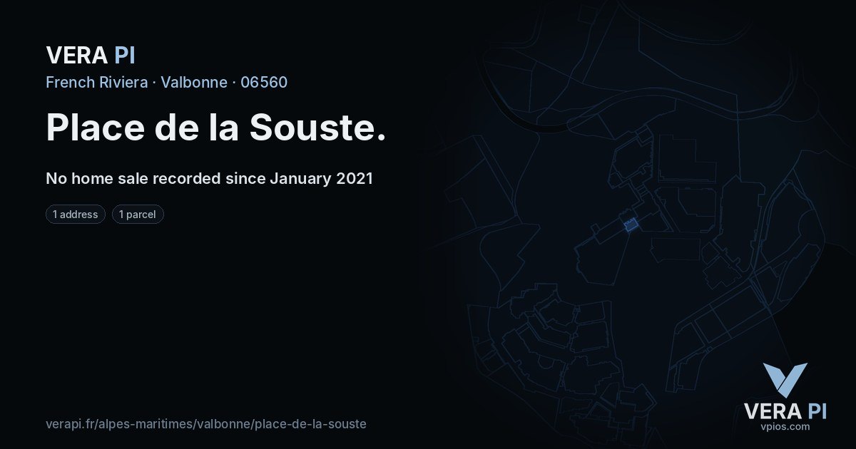 Place de la Souste, Valbonne at night – every parcel coloured by the prices around it, the street's own parcels lit