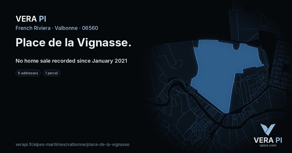 Place de la Vignasse, Valbonne at night – every parcel coloured by the prices around it, the street's own parcels lit