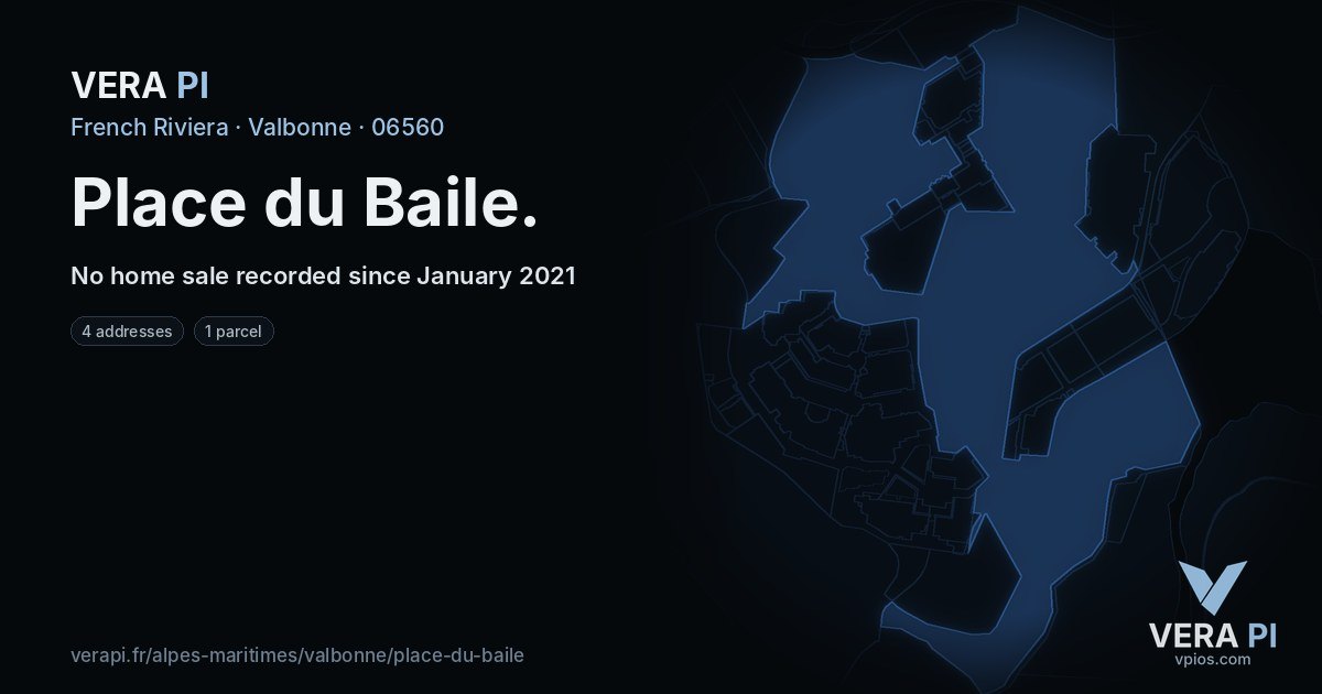 Place du Baile, Valbonne at night – every parcel coloured by the prices around it, the street's own parcels lit