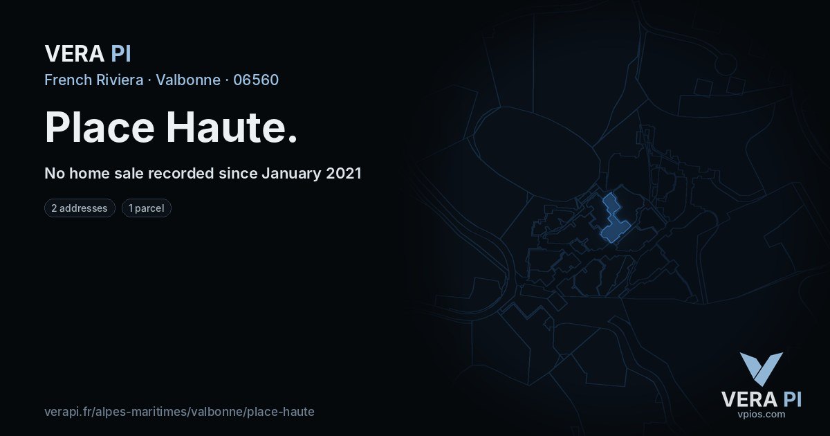 Place Haute, Valbonne at night – every parcel coloured by the prices around it, the street's own parcels lit