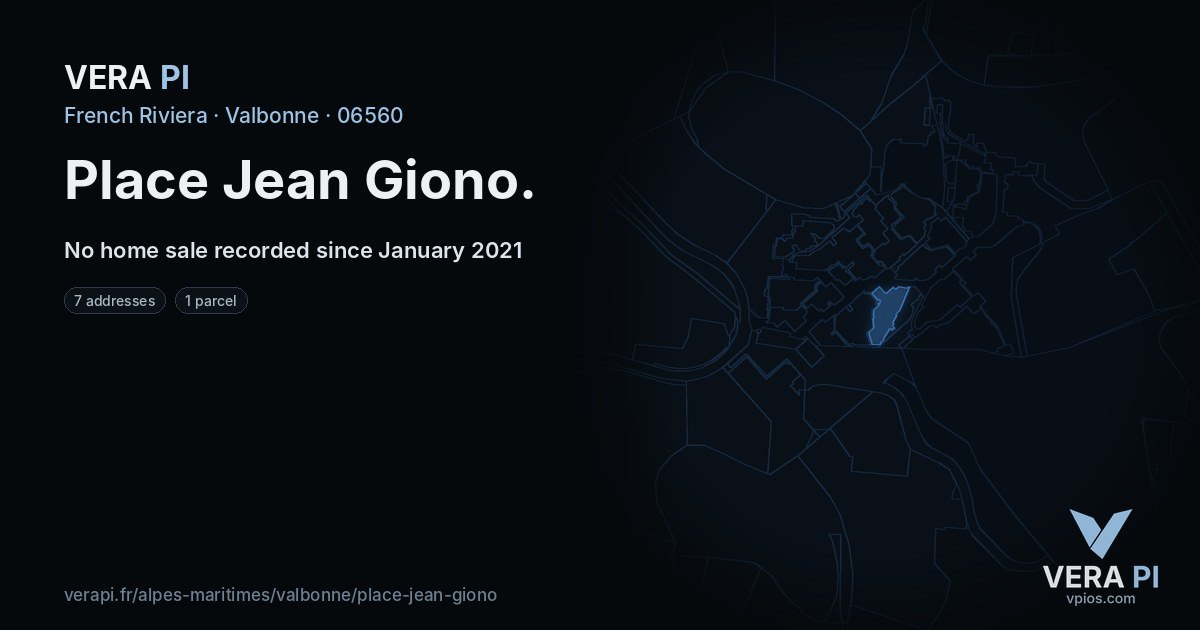 Place Jean Giono, Valbonne at night – every parcel coloured by the prices around it, the street's own parcels lit