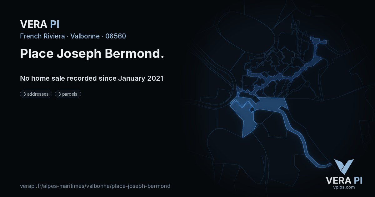 Place Joseph Bermond, Valbonne at night – every parcel coloured by the prices around it, the street's own parcels lit