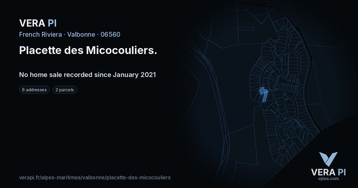 Placette des Micocouliers, Valbonne at night – every parcel coloured by the prices around it, the street's own parcels lit