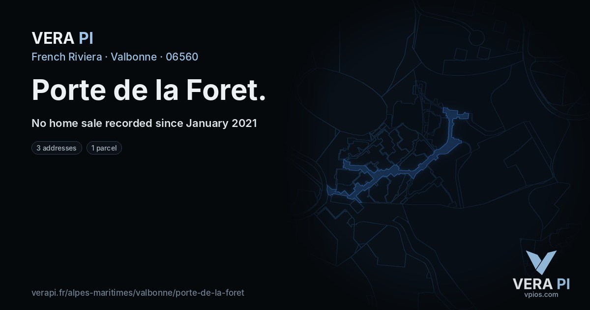 Porte de la Foret, Valbonne at night – every parcel coloured by the prices around it, the street's own parcels lit