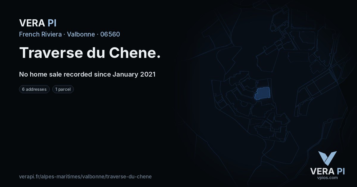 Traverse du Chene, Valbonne at night – every parcel coloured by the prices around it, the street's own parcels lit