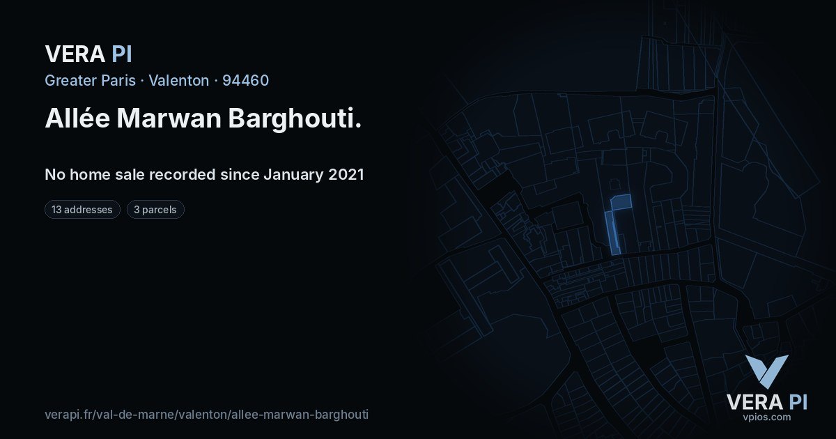 Allée Marwan Barghouti, Valenton at night – every parcel coloured by the prices around it, the street's own parcels lit