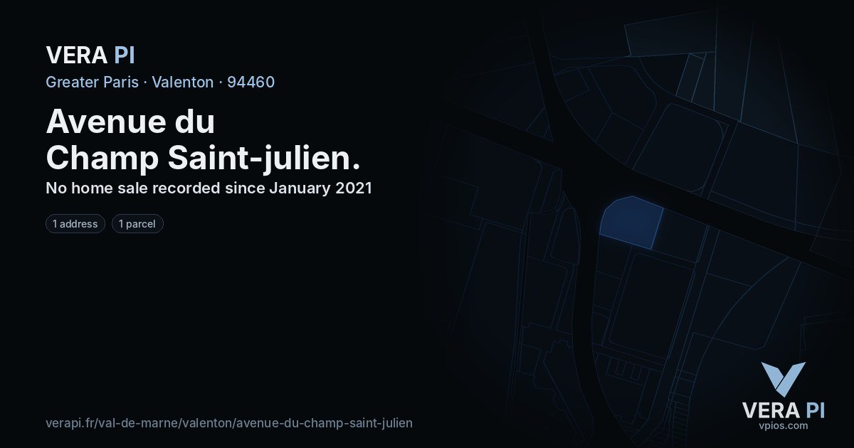 Avenue du Champ Saint-julien, Valenton at night – every parcel coloured by the prices around it, the street's own parcels lit