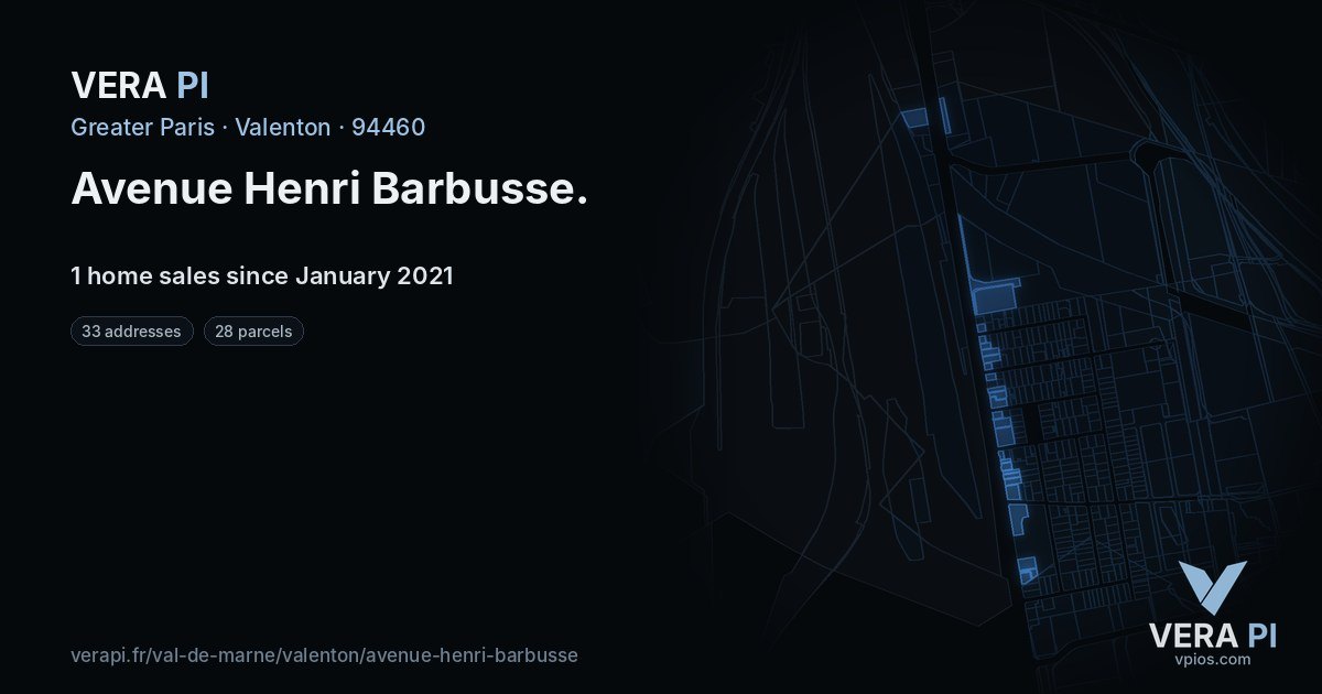 Avenue Henri Barbusse, Valenton at night – every parcel coloured by the prices around it, the street's own parcels lit