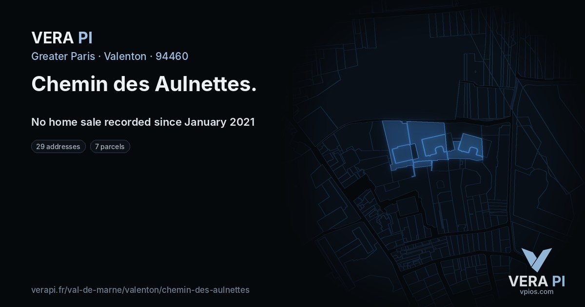 Chemin des Aulnettes, Valenton at night – every parcel coloured by the prices around it, the street's own parcels lit