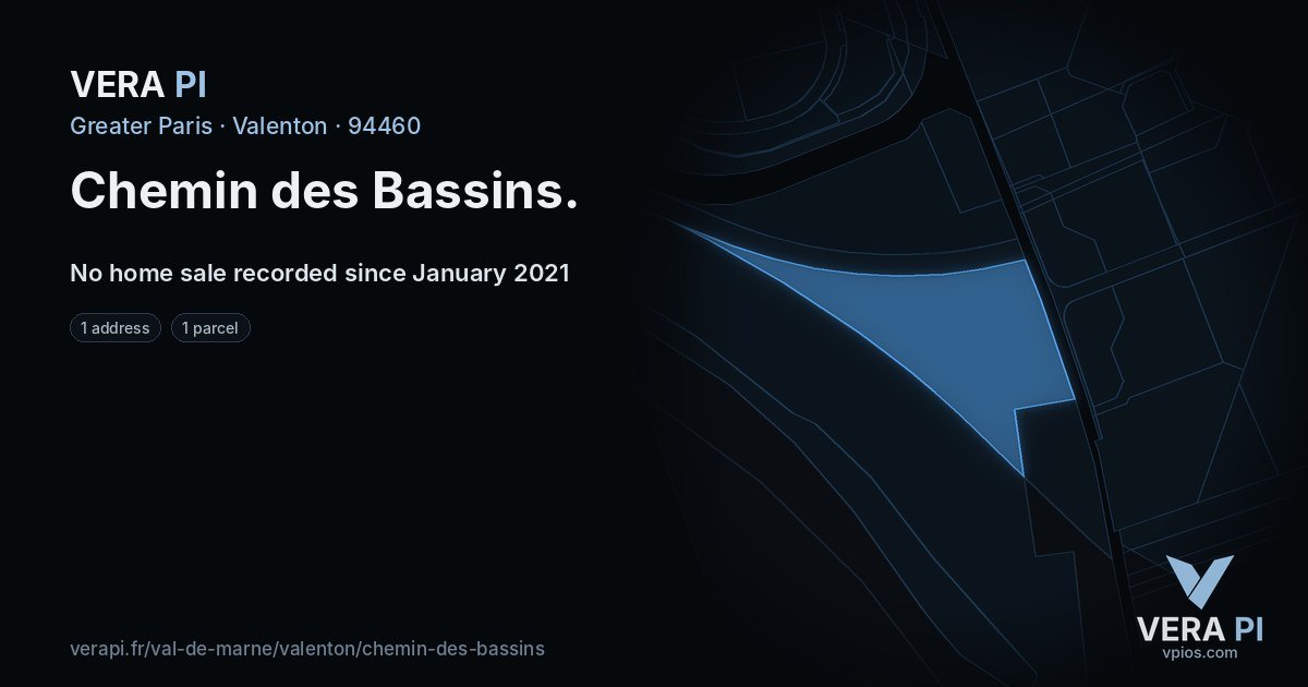 Chemin des Bassins, Valenton at night – every parcel coloured by the prices around it, the street's own parcels lit