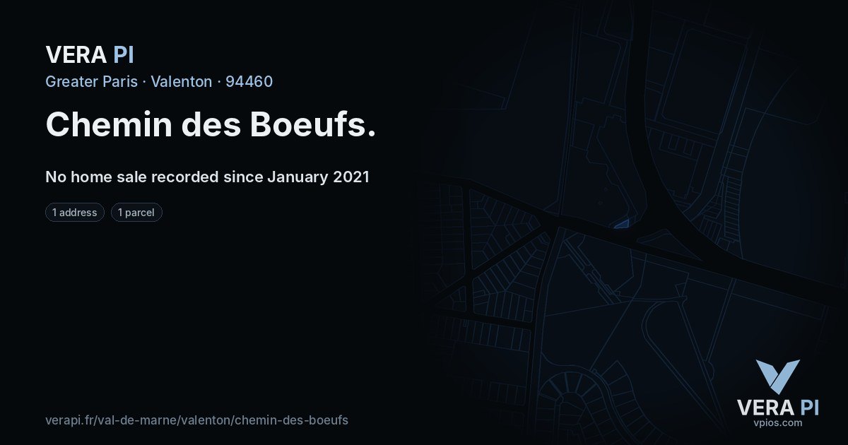 Chemin des Boeufs, Valenton at night – every parcel coloured by the prices around it, the street's own parcels lit