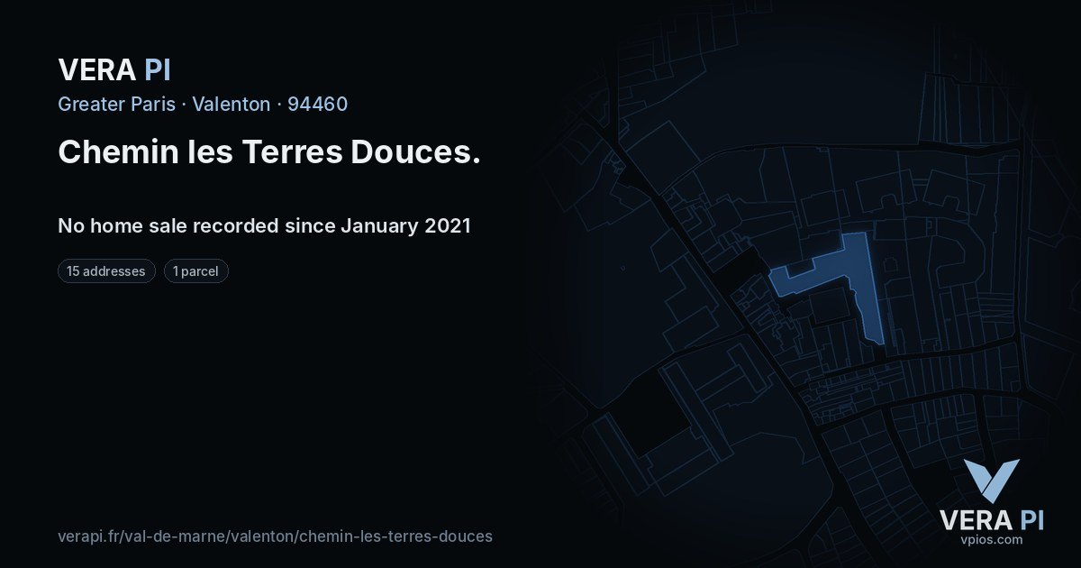 Chemin les Terres Douces, Valenton at night – every parcel coloured by the prices around it, the street's own parcels lit