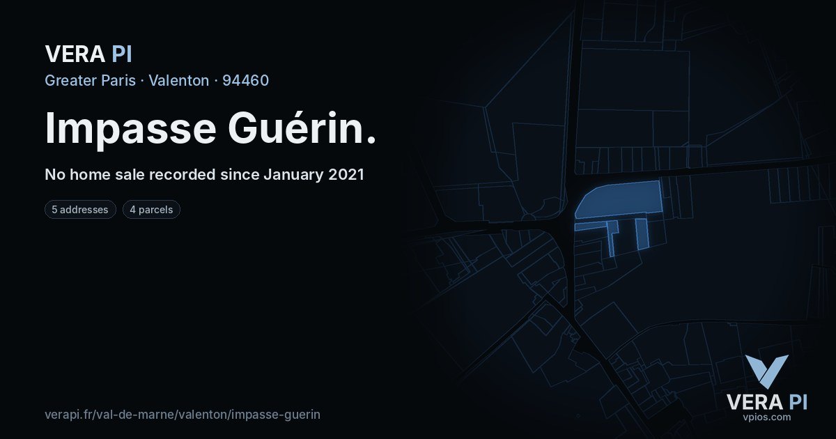 Impasse Guérin, Valenton at night – every parcel coloured by the prices around it, the street's own parcels lit