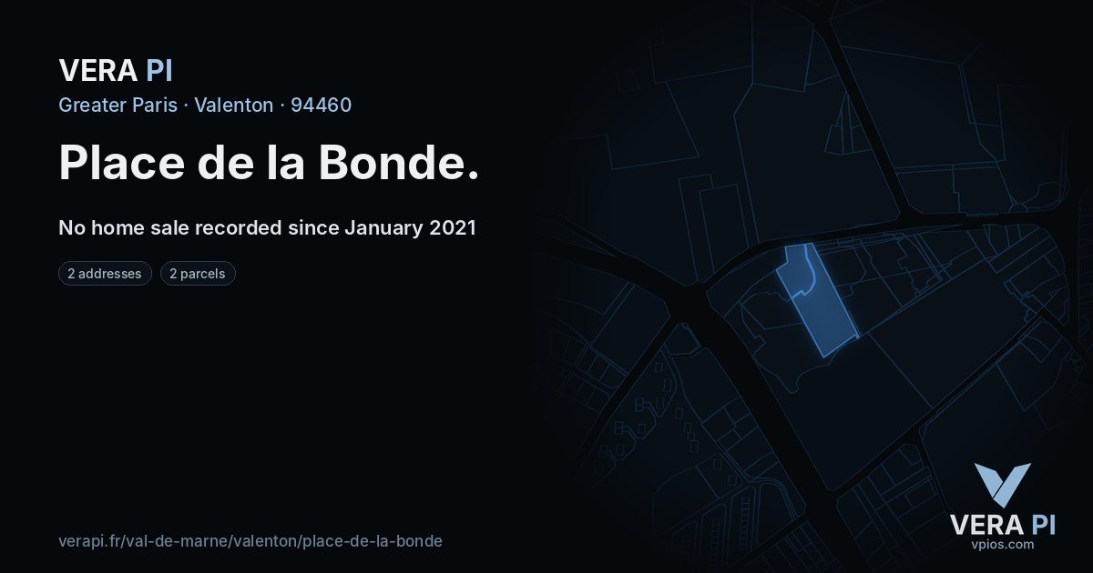 Place de la Bonde, Valenton at night – every parcel coloured by the prices around it, the street's own parcels lit