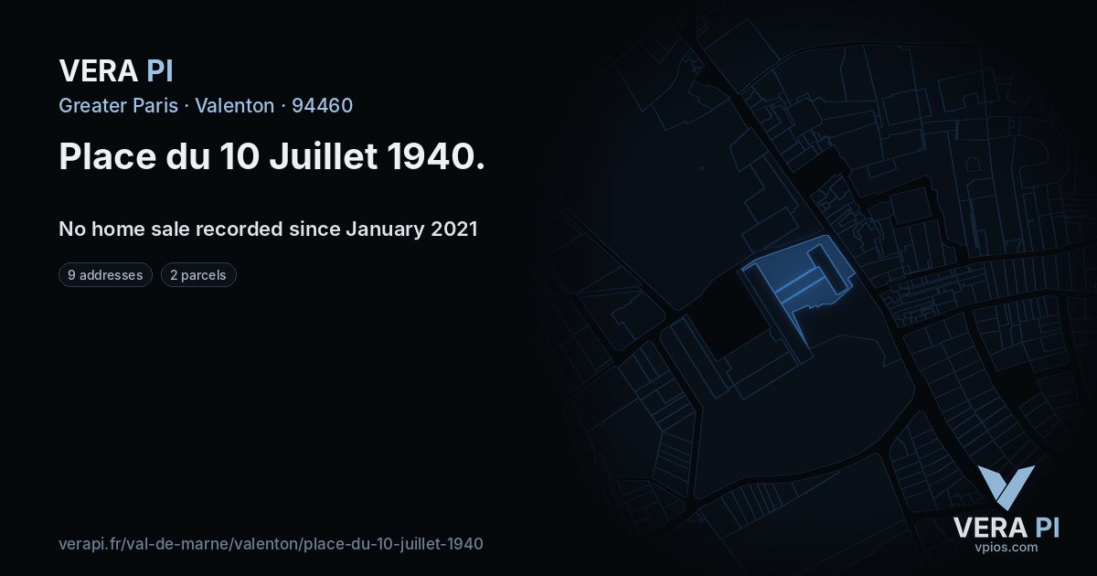 Place du 10 Juillet 1940, Valenton at night – every parcel coloured by the prices around it, the street's own parcels lit