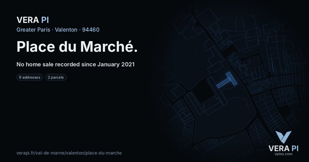Place du Marché, Valenton at night – every parcel coloured by the prices around it, the street's own parcels lit