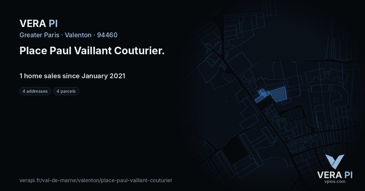 Place Paul Vaillant Couturier, Valenton at night – every parcel coloured by the prices around it, the street's own parcels lit