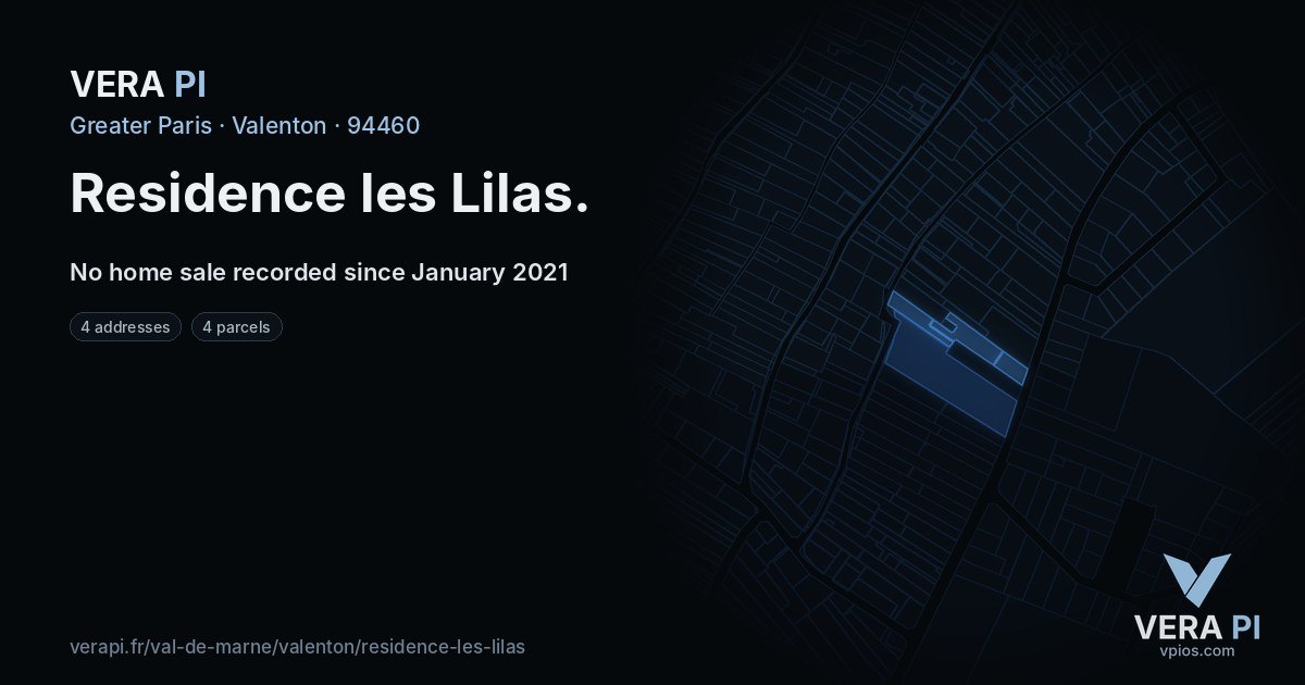 Residence les Lilas, Valenton at night – every parcel coloured by the prices around it, the street's own parcels lit