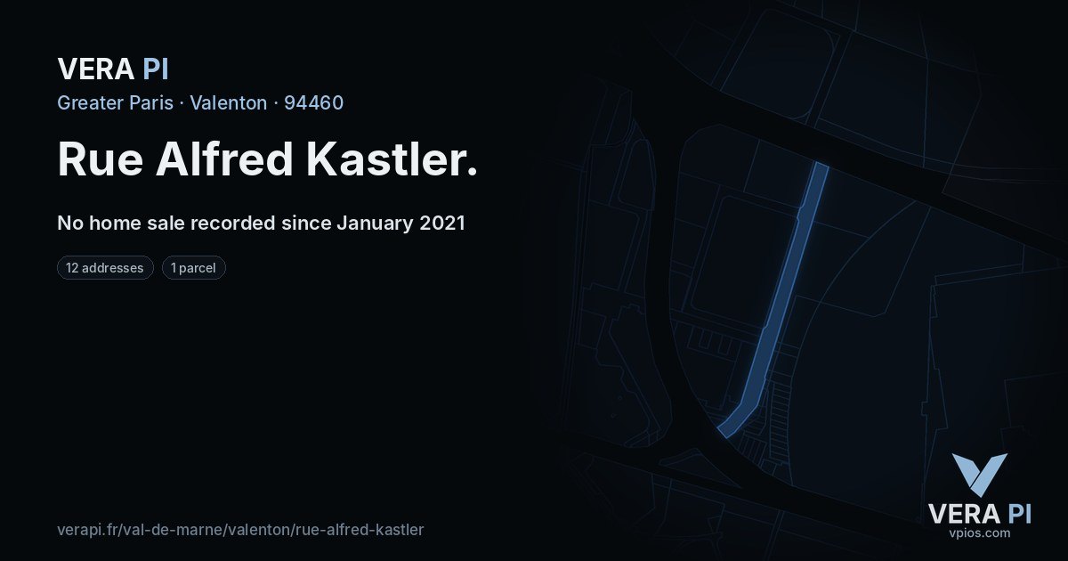 Rue Alfred Kastler, Valenton at night – every parcel coloured by the prices around it, the street's own parcels lit