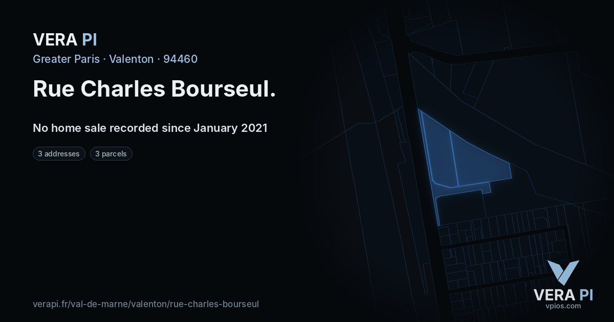 Rue Charles Bourseul, Valenton at night – every parcel coloured by the prices around it, the street's own parcels lit