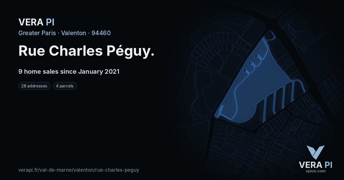 Rue Charles Péguy, Valenton at night – every parcel coloured by the prices around it, the street's own parcels lit