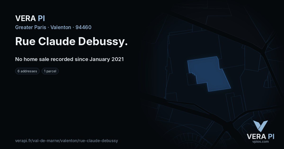 Rue Claude Debussy, Valenton at night – every parcel coloured by the prices around it, the street's own parcels lit