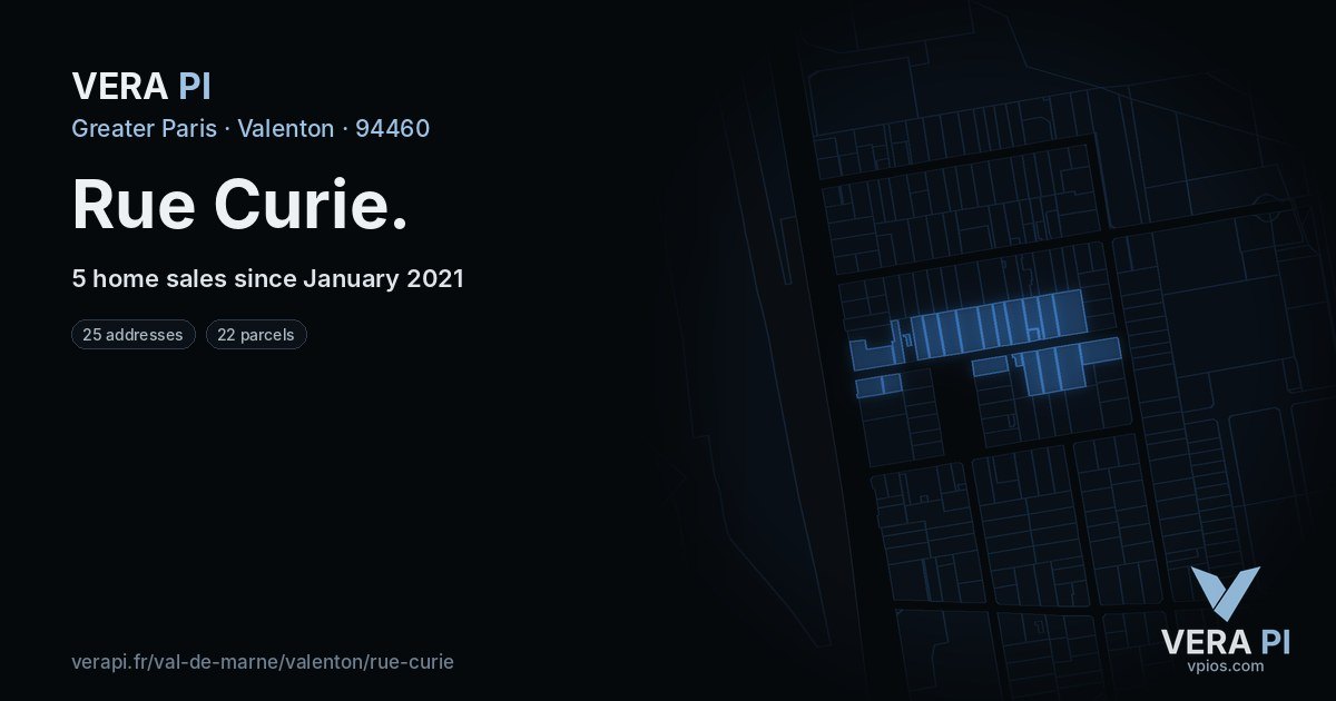 Rue Curie, Valenton at night – every parcel coloured by the prices around it, the street's own parcels lit