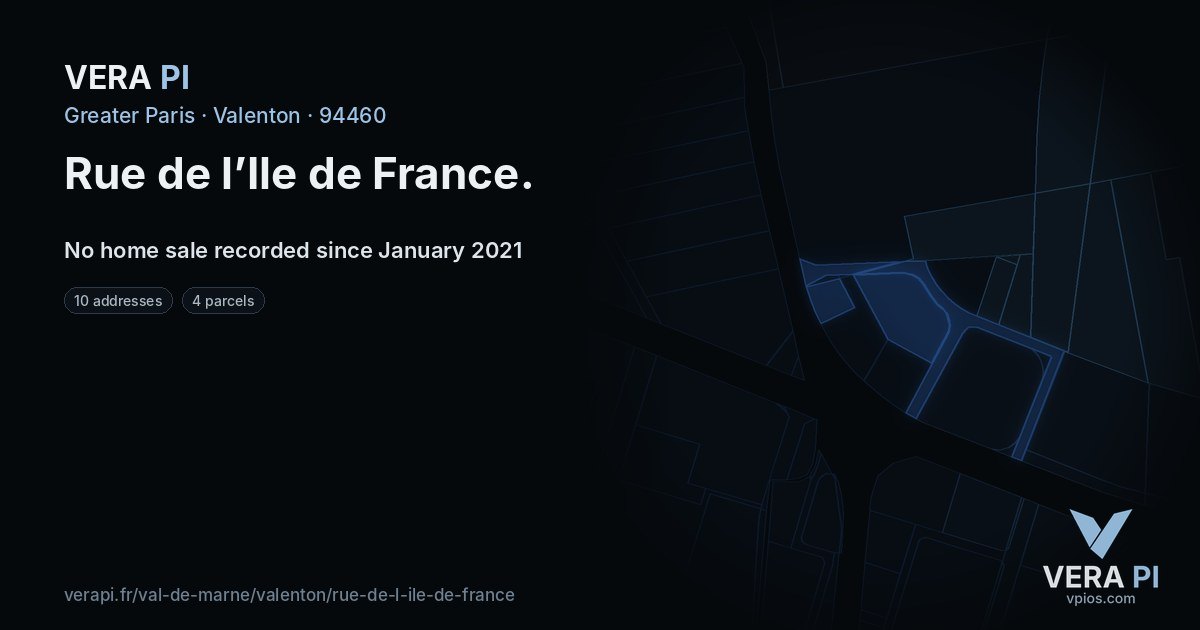 Rue de l’Ile de France, Valenton at night – every parcel coloured by the prices around it, the street's own parcels lit