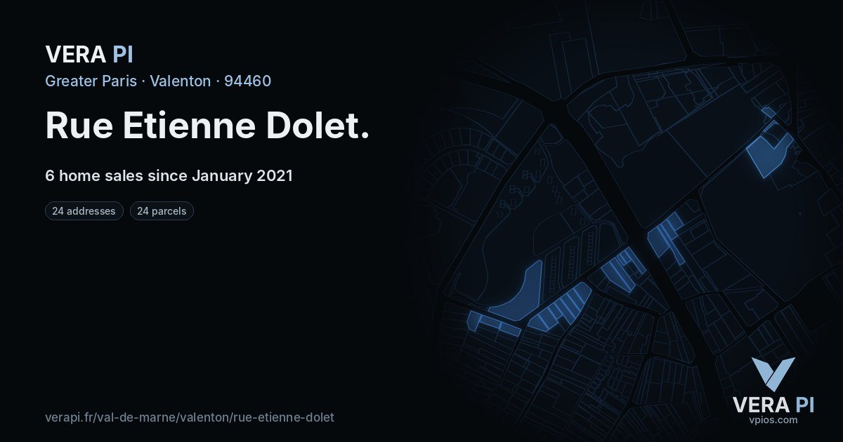 Rue Etienne Dolet, Valenton at night – every parcel coloured by the prices around it, the street's own parcels lit