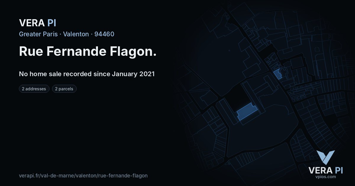 Rue Fernande Flagon, Valenton at night – every parcel coloured by the prices around it, the street's own parcels lit