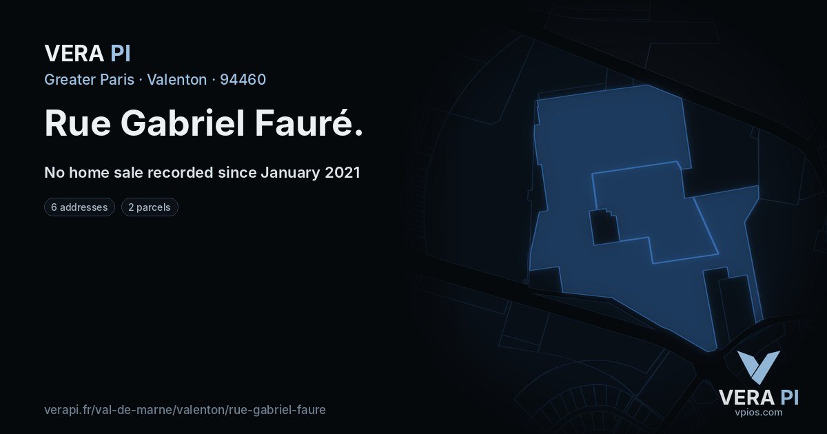 Rue Gabriel Fauré, Valenton at night – every parcel coloured by the prices around it, the street's own parcels lit