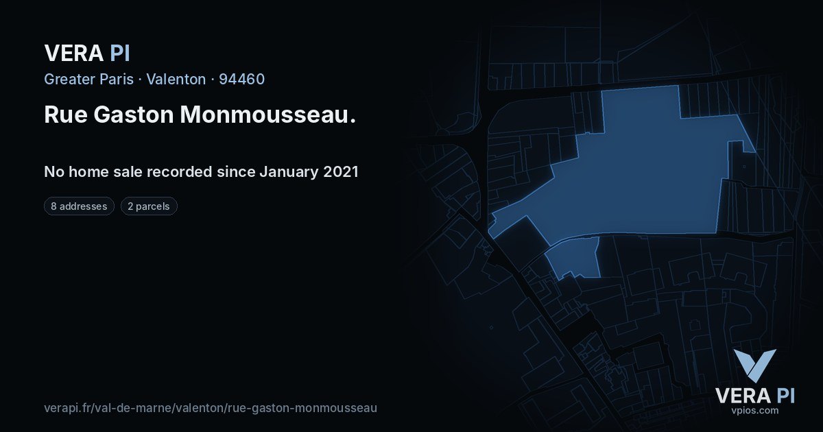 Rue Gaston Monmousseau, Valenton at night – every parcel coloured by the prices around it, the street's own parcels lit