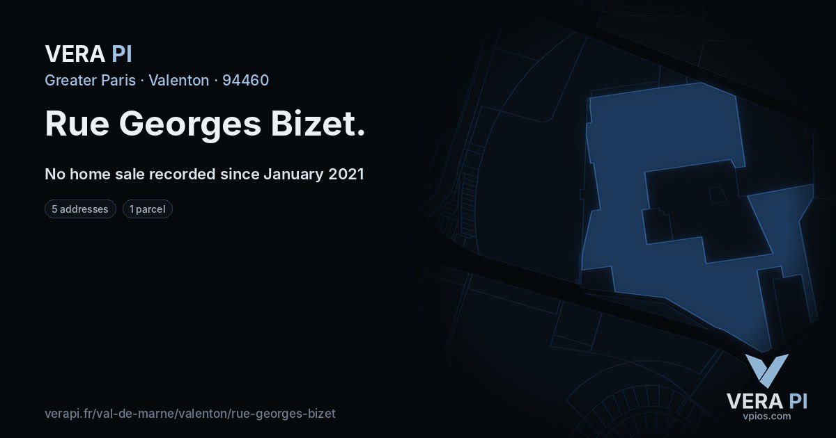 Rue Georges Bizet, Valenton at night – every parcel coloured by the prices around it, the street's own parcels lit