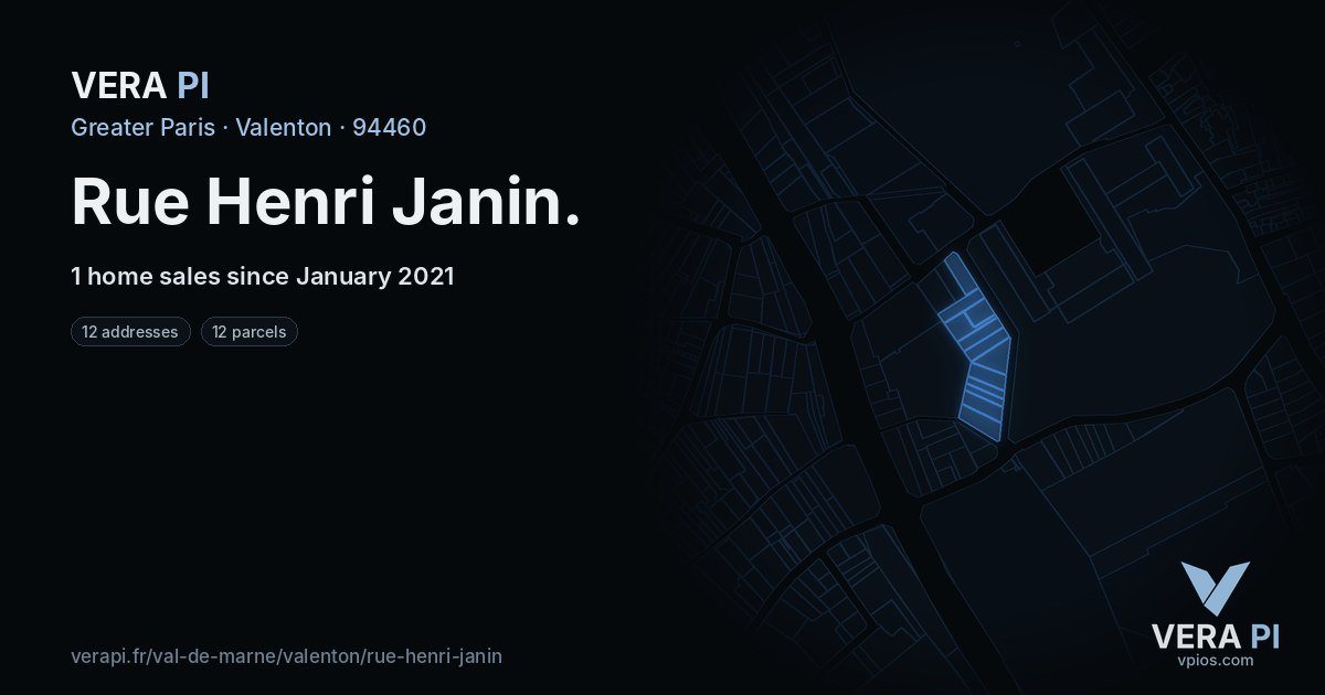 Rue Henri Janin, Valenton at night – every parcel coloured by the prices around it, the street's own parcels lit