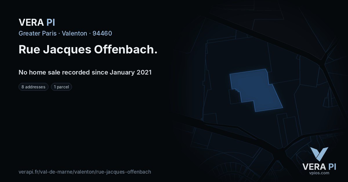 Rue Jacques Offenbach, Valenton at night – every parcel coloured by the prices around it, the street's own parcels lit