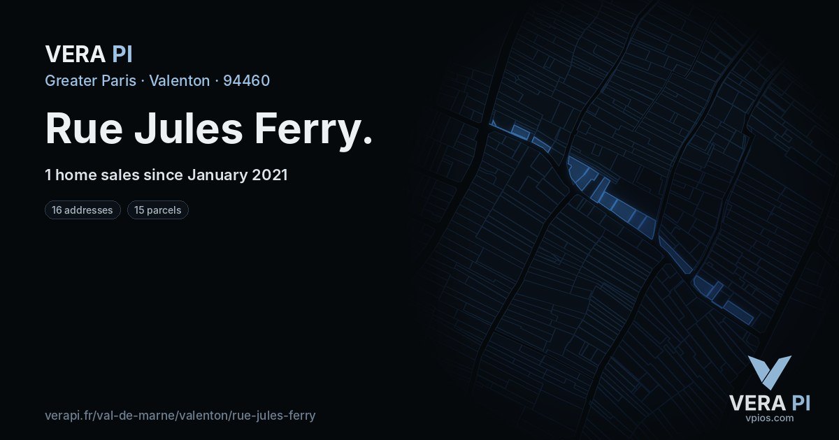 Rue Jules Ferry, Valenton at night – every parcel coloured by the prices around it, the street's own parcels lit