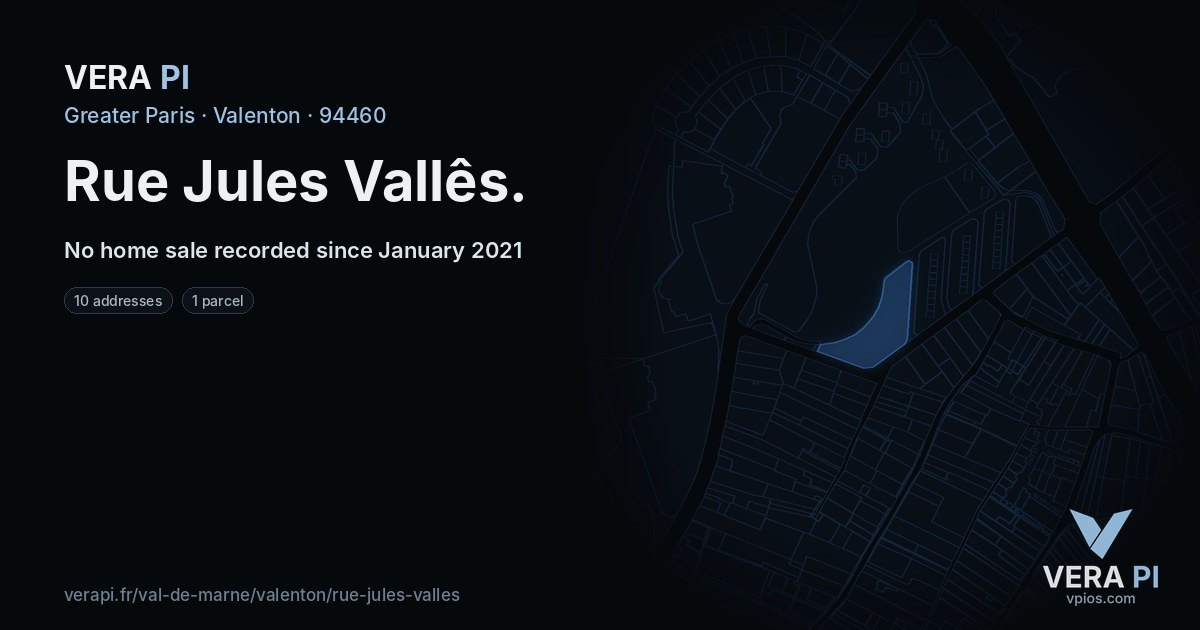 Rue Jules Vallês, Valenton at night – every parcel coloured by the prices around it, the street's own parcels lit