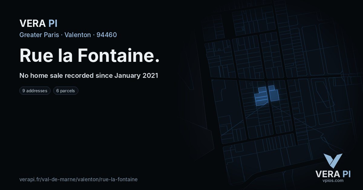 Rue la Fontaine, Valenton at night – every parcel coloured by the prices around it, the street's own parcels lit