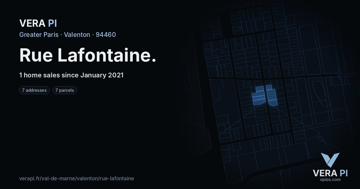 Rue Lafontaine, Valenton at night – every parcel coloured by the prices around it, the street's own parcels lit