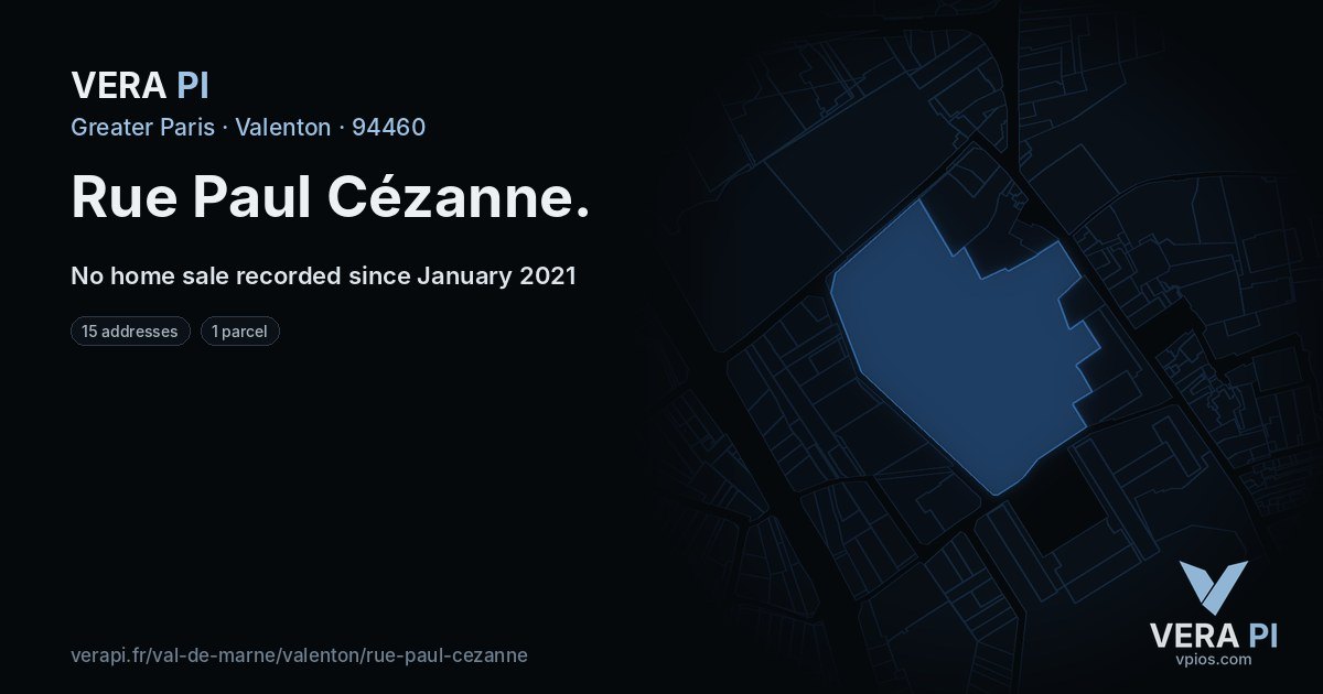 Rue Paul Cézanne, Valenton at night – every parcel coloured by the prices around it, the street's own parcels lit