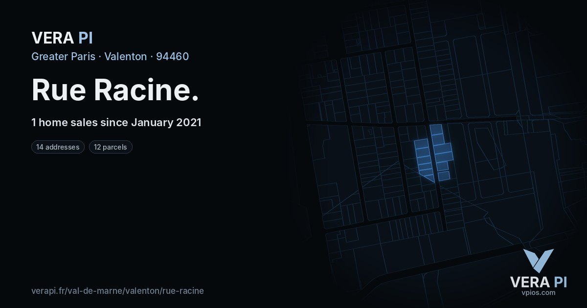 Rue Racine, Valenton at night – every parcel coloured by the prices around it, the street's own parcels lit