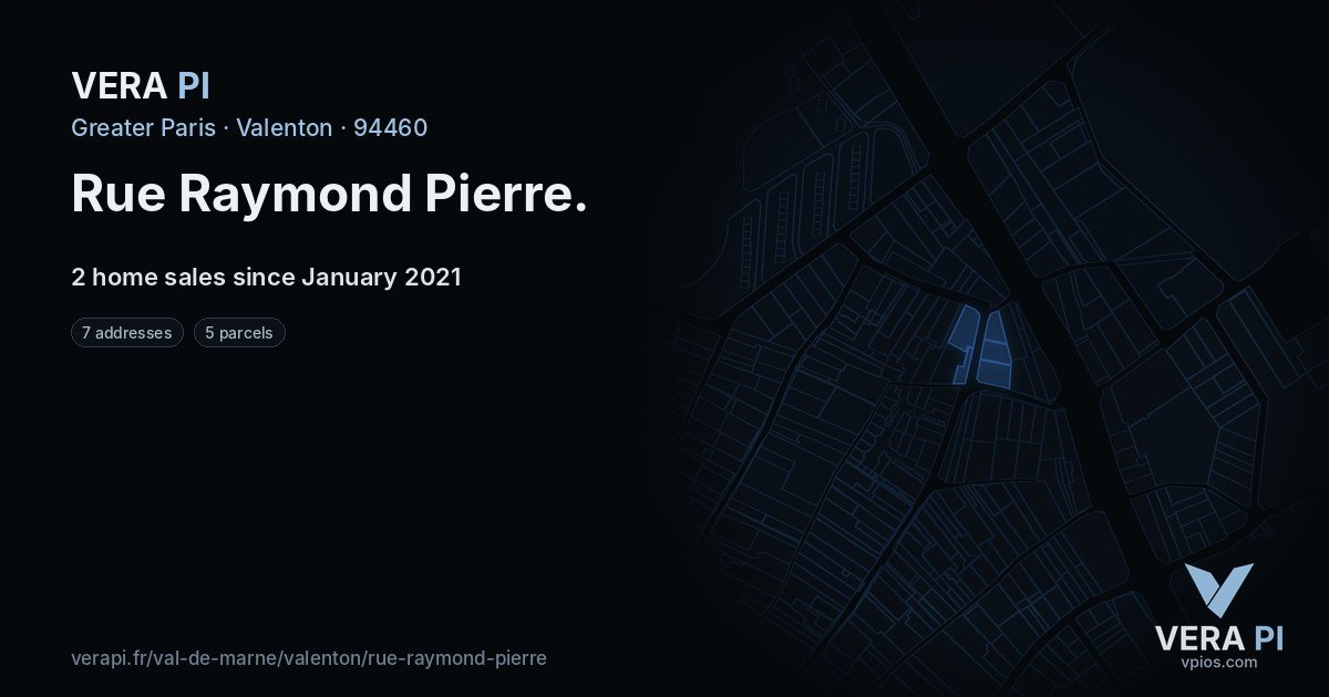 Rue Raymond Pierre, Valenton at night – every parcel coloured by the prices around it, the street's own parcels lit