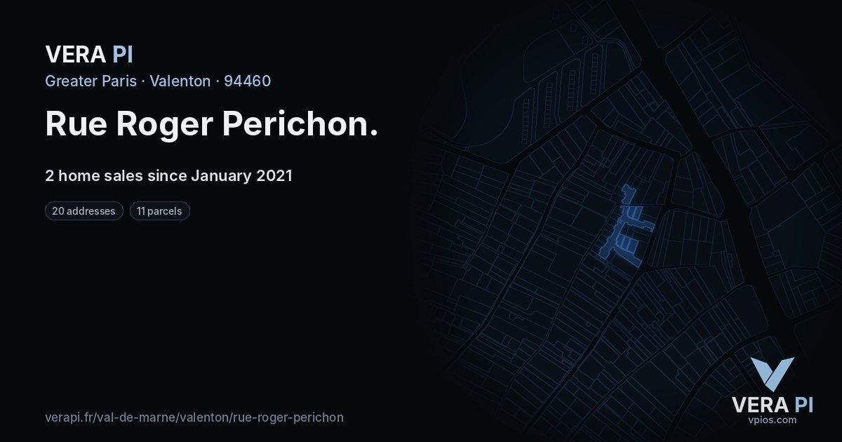 Rue Roger Perichon, Valenton at night – every parcel coloured by the prices around it, the street's own parcels lit