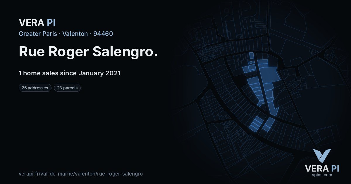 Rue Roger Salengro, Valenton at night – every parcel coloured by the prices around it, the street's own parcels lit